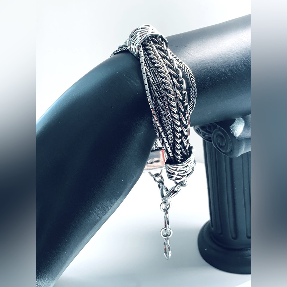 Silpada Sterling TALK OF THE TOWN Mixed Chain 3-Station Bali-Inspired Bracelet - Picture 5 of 16